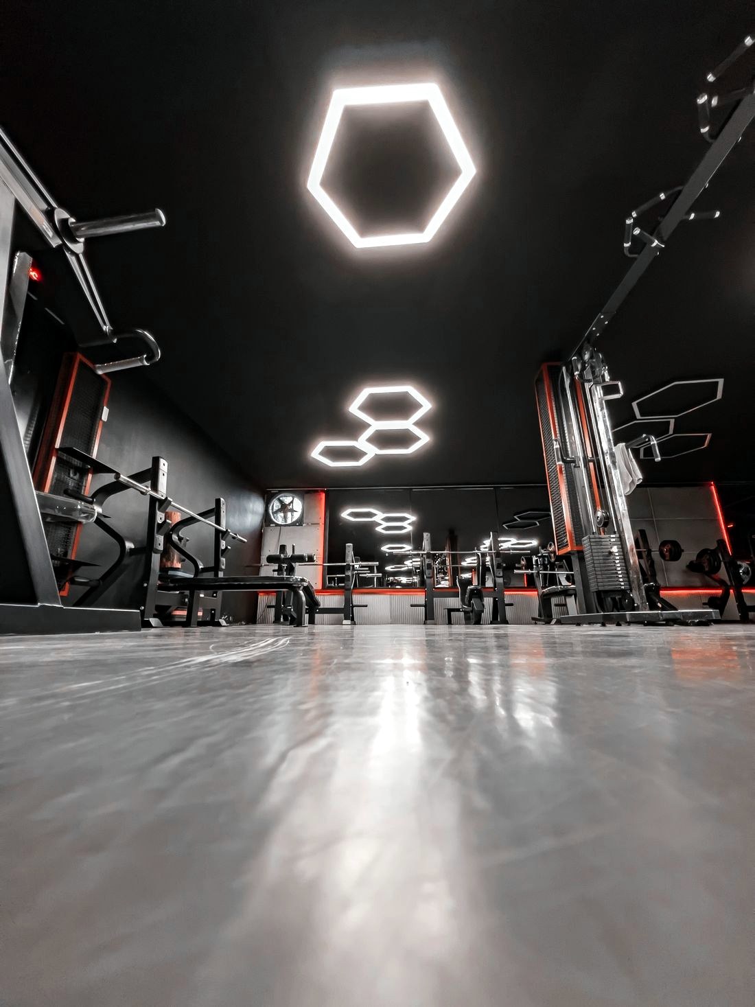 Gym with a large mirror wall